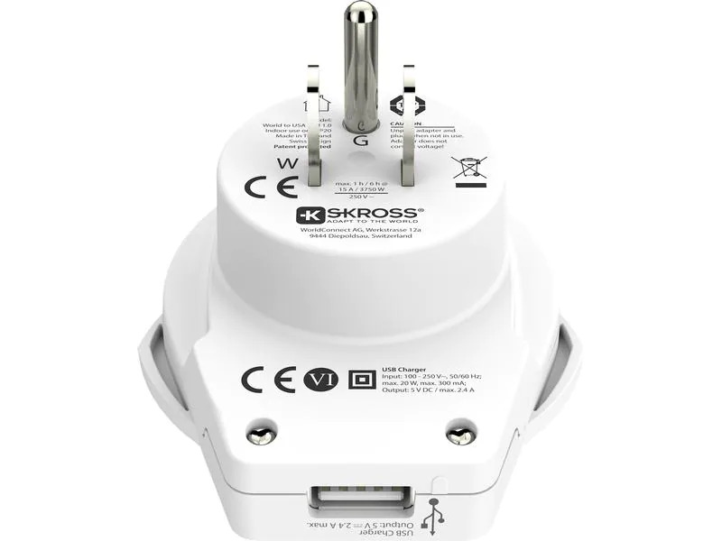 SKROSS Reiseadapter World – USA mit USB Ladegerät
