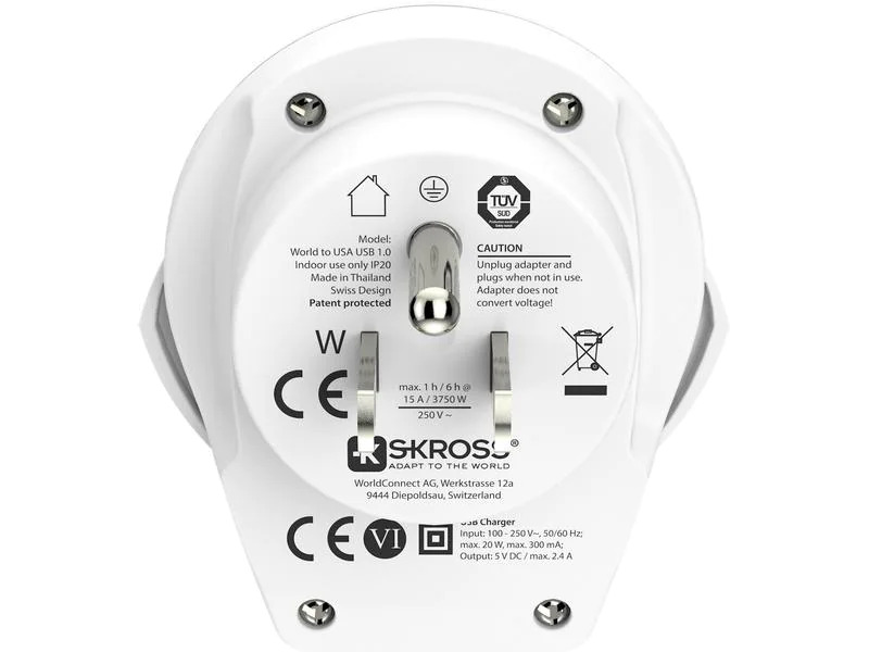 SKROSS Reiseadapter World – USA mit USB Ladegerät