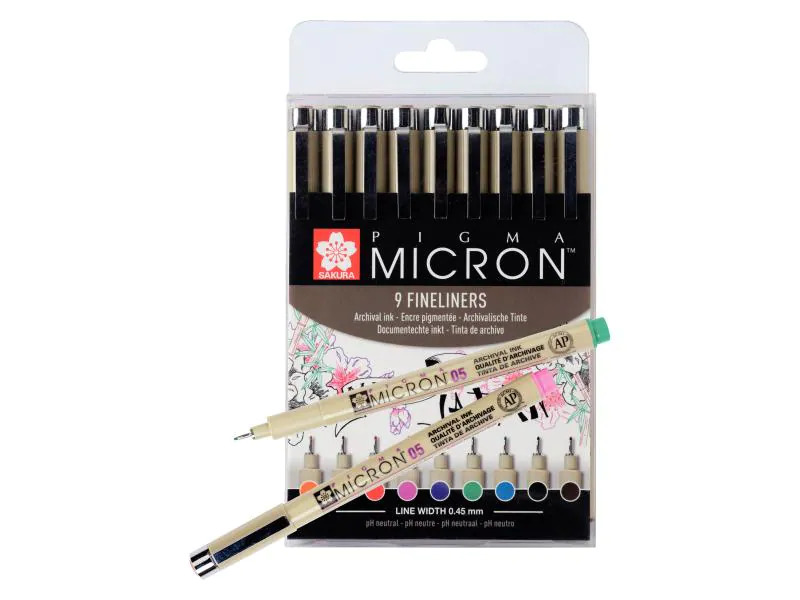 Sakura Fineliner Pigma Micron Bunt, 9 Stifte