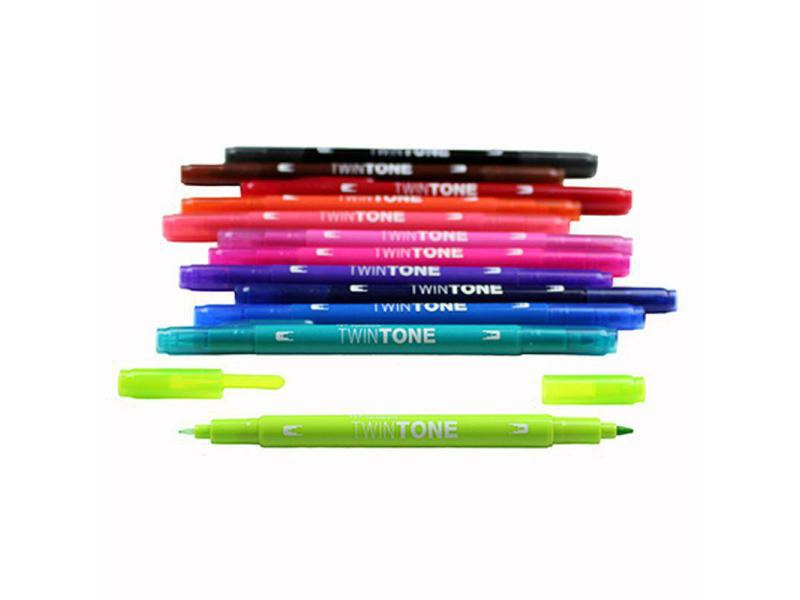 Tombow Fineliner TwinTone Brights 0.8 mm, 0.3 mm, 12 Stück