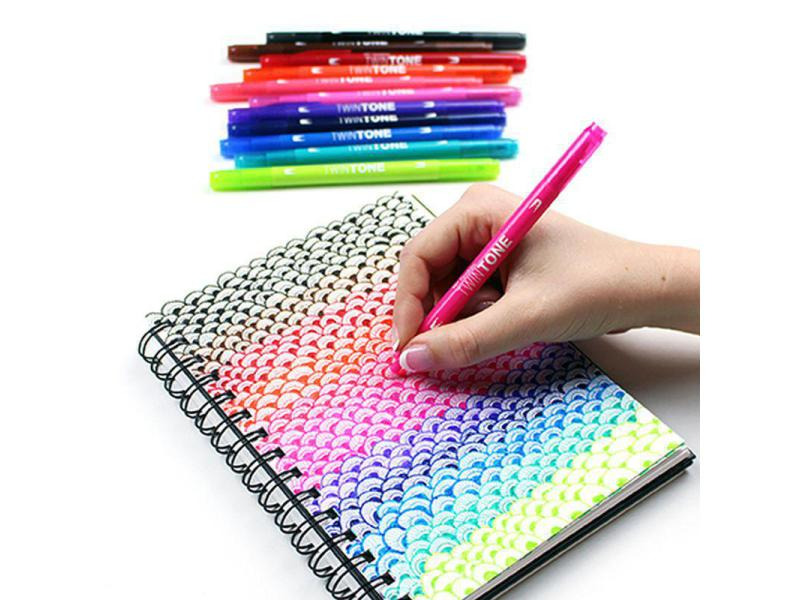 Tombow Fineliner TwinTone Brights 0.8 mm, 0.3 mm, 12 Stück
