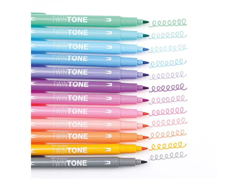 Tombow Fineliner TwinTone Pastels 0.8 mm, 0.3 mm, 12 Stück