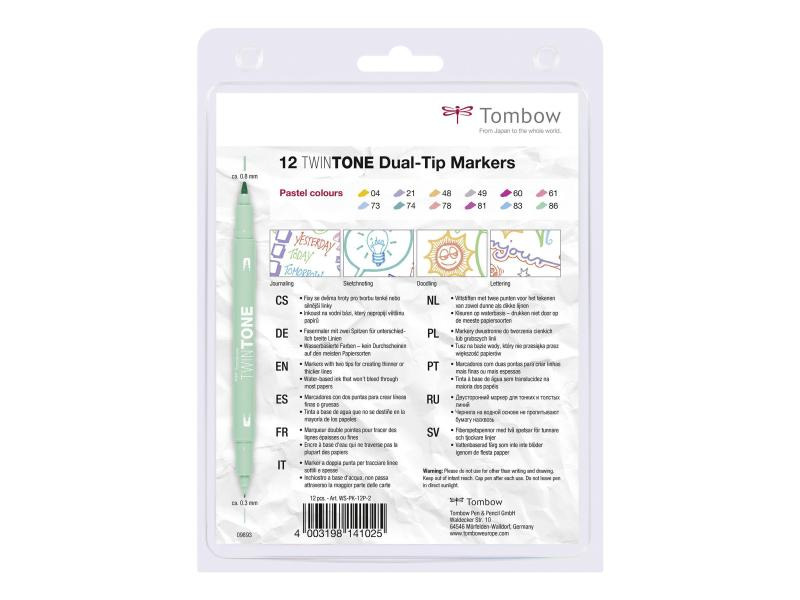 Tombow Fineliner TwinTone Pastels 0.8 mm, 0.3 mm, 12 Stück