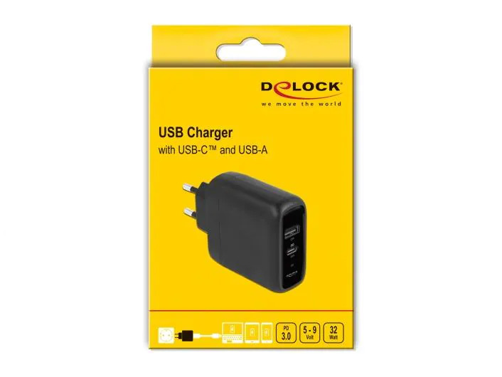 Delock USB-Wandladegerät Typ-A und Typ-C