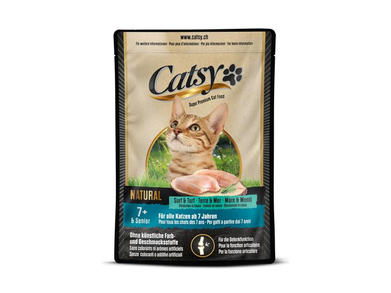 Catsy Nassfutter 7+ Cat Pouch Surf &amp; Turf, 12 x 85 g
