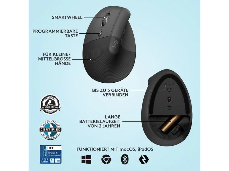 Logitech Ergonomische Maus Lift Left Graphite