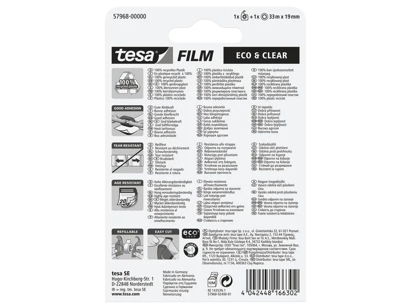 tesa Abroller Eco&amp;Clear 19 mm x 33 m, Transparent