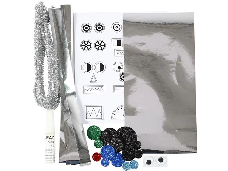 Creativ Company Bastelset Mini WC-Papier-Rollen-Roboter 7-teilig, Silber