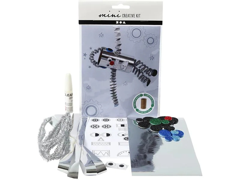 Creativ Company Bastelset Mini WC-Papier-Rollen-Roboter 7-teilig, Silber