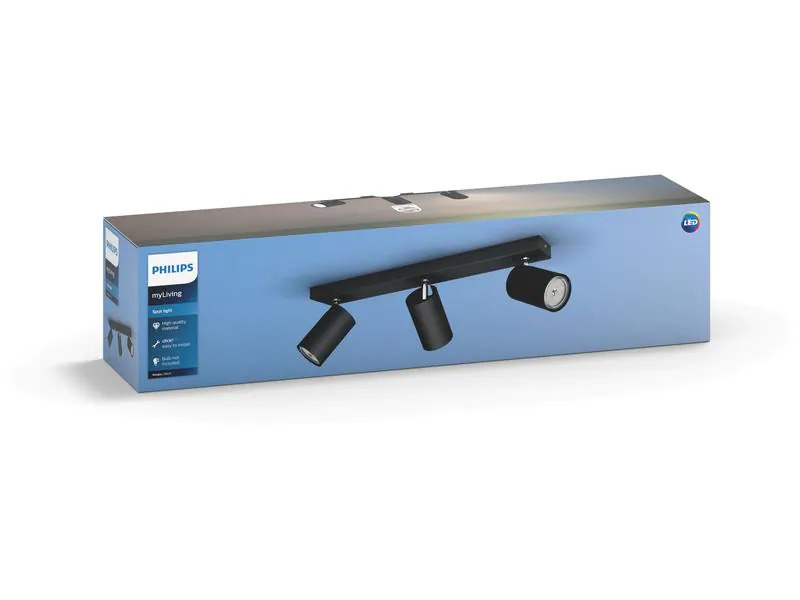 Philips Aufbauspot Kosipo, 3 x GU10, max. 5.5 W, Schwarz