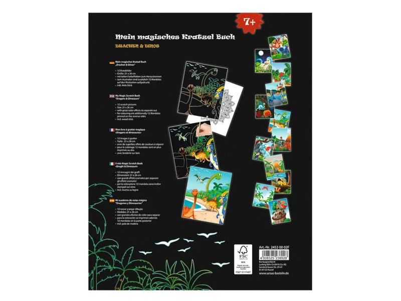 URSUS Bastelset Kratzbilder Drachen und Dinos