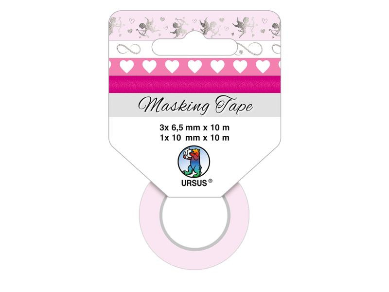 URSUS Washi Tape Liebe 4 Stück, Pink/Weiss