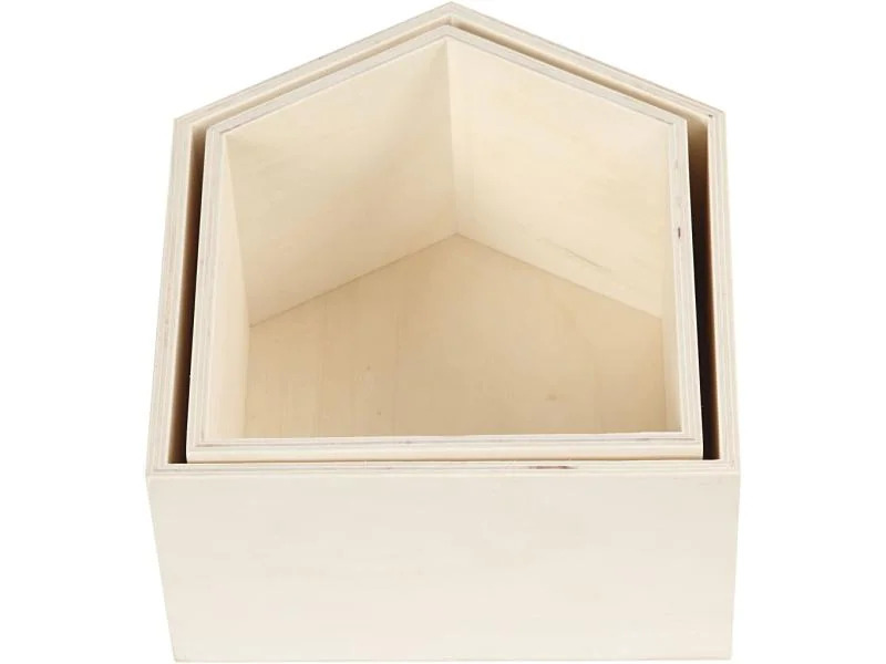 Creativ Company Holzartikel Kiste, Hausform, 2 Stück