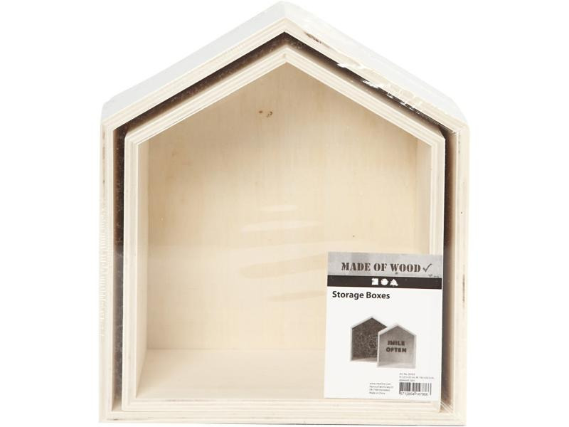 Creativ Company Holzartikel Kiste, Hausform, 2 Stück