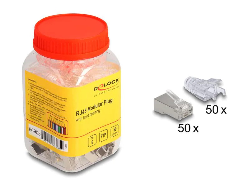 Delock Stecker RJ45, FTP, Cat.6 50 Stück, Transparent