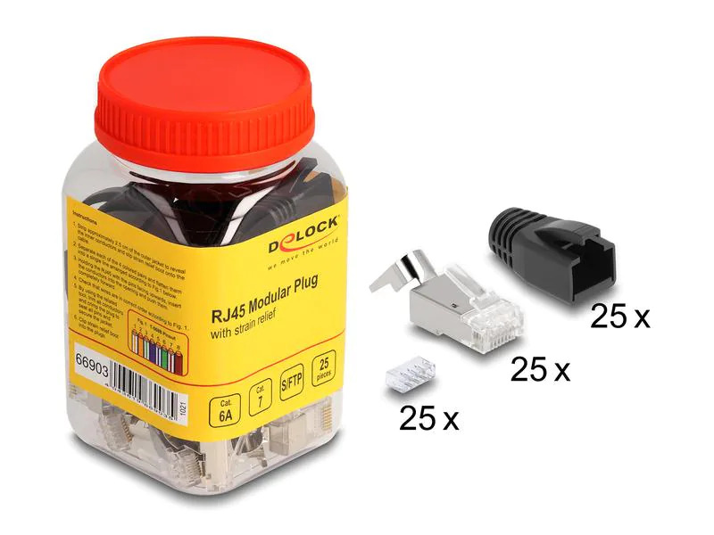 Delock Stecker RJ45, S/FTP,Cat.6A/7 25 Stück, Transparent