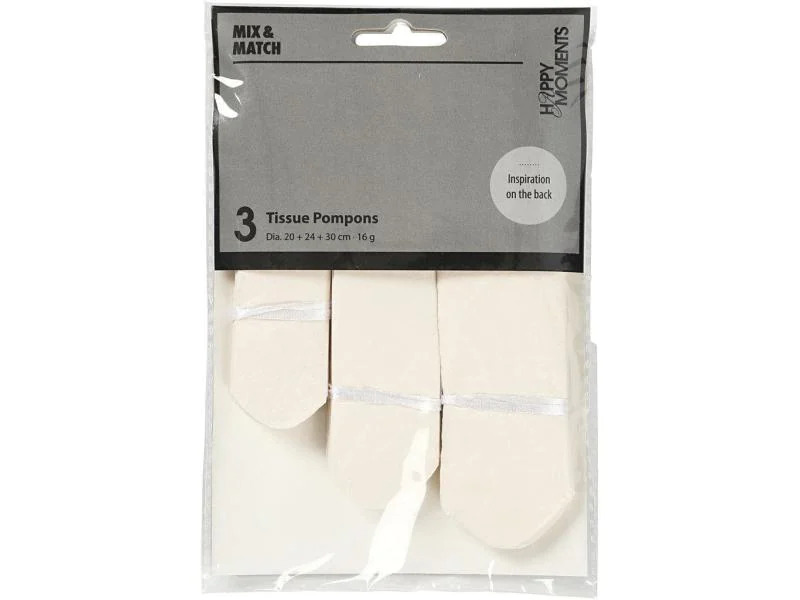 Creativ Company Pompons 20 + 24 + 30 cm 3 Stück, Crème