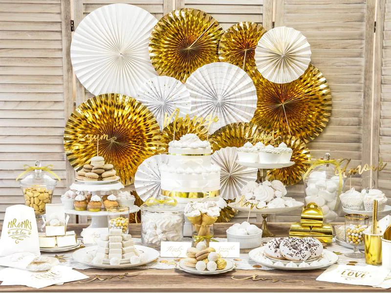 Partydeco Rosetten Zweifarbig 4 Stück, Weiss/Gold
