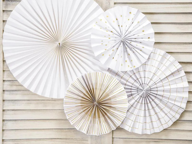 Partydeco Rosetten Zweifarbig 4 Stück, Weiss/Gold