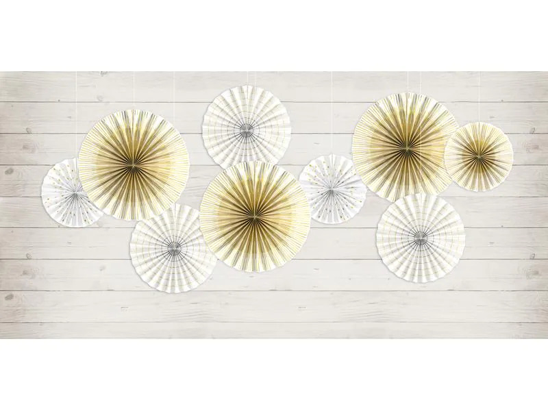Partydeco Rosetten Zweifarbig 4 Stück, Weiss/Gold