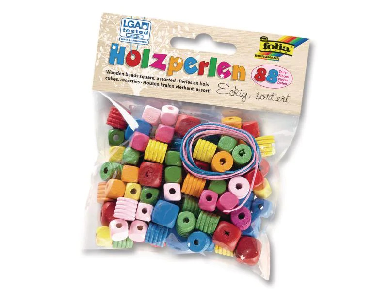 Folia Holzperlen Eckig, Mehrfarbig