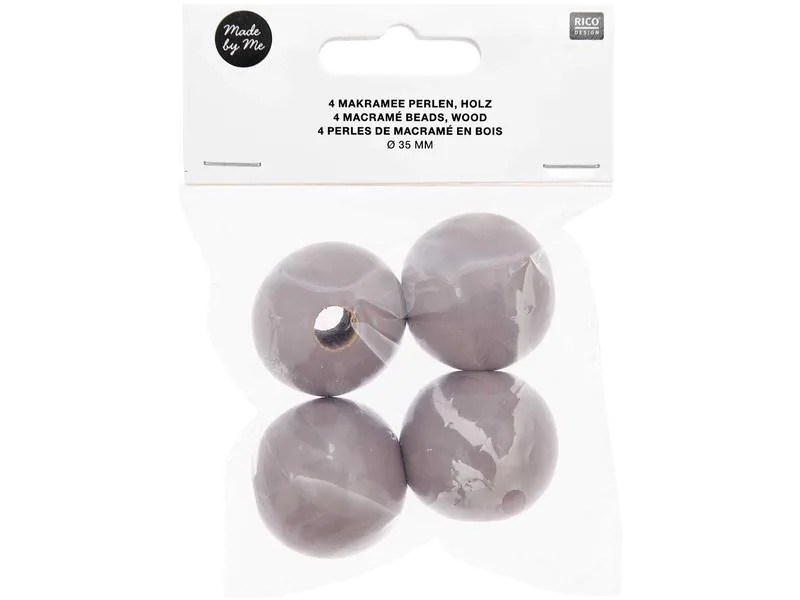 Rico Design Holzperlen Makramee Grau, 4 Stück