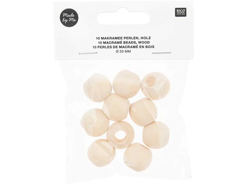 Rico Design Holzperlen Makramee Nature, 10 Stück