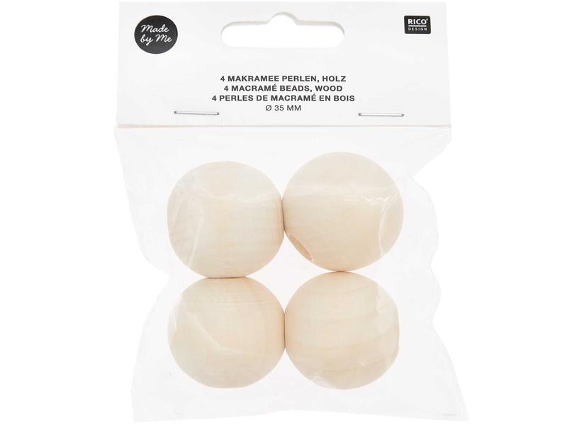 Rico Design Holzperlen Makramee Nature, 4 Stück