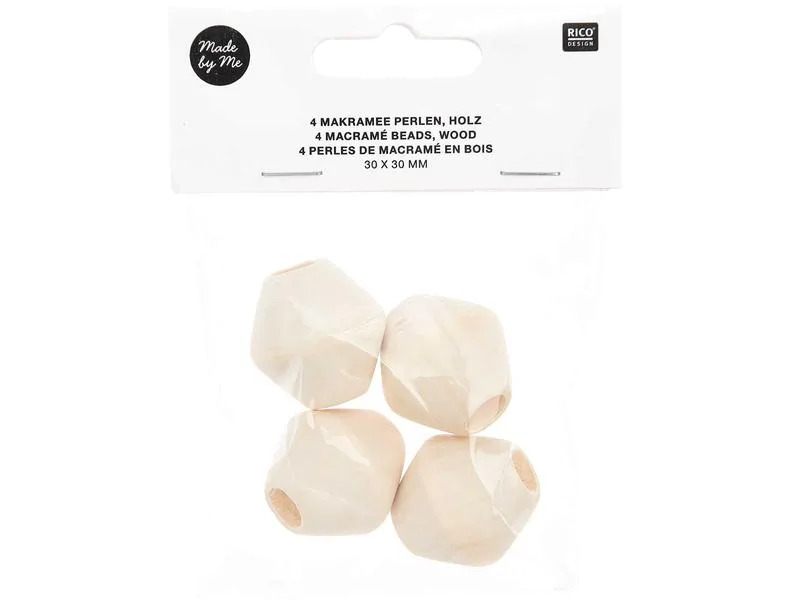 Rico Design Holzperlen Makramee Nature, 4 Stück