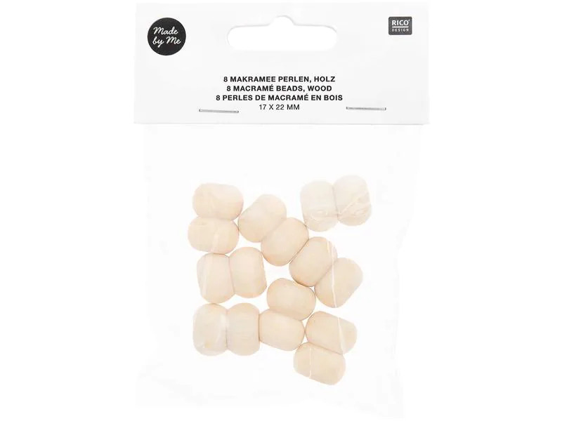 Rico Design Holzperlen Makramee Nature, 8 Stück