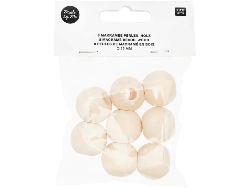 Rico Design Holzperlen Makramee Nature, 8 Stück