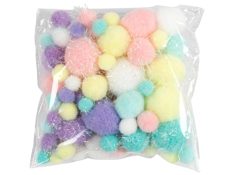 Creativ Company Pompon 15-40 mm 75 Stück, farbig assortiert