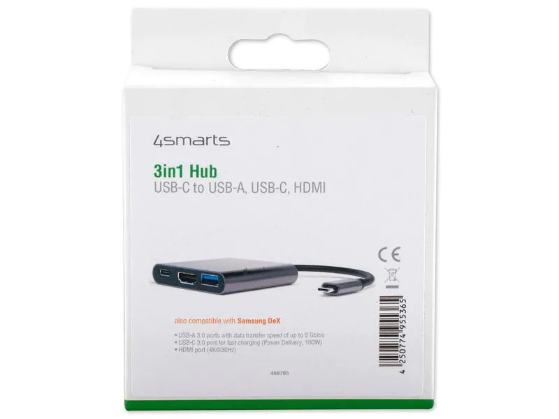 4smarts Dockingstation 3in1 Compact Hub USB-C – HDMI/USB-A/PD