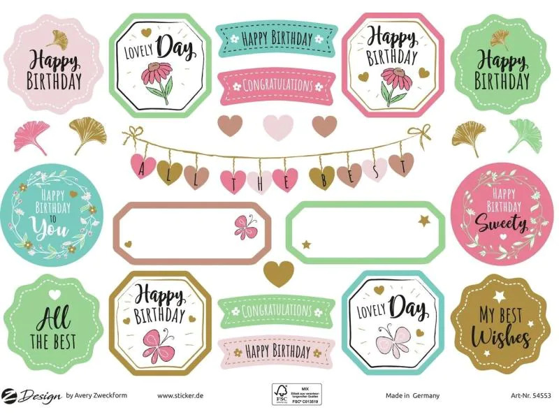 Avery Zweckform Motivsticker A5 DEKO Happy Birthday