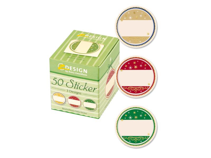 Avery Zweckform Sticker auf Rolle Geschenk 50 Stück Grün/Rot/Weiss
