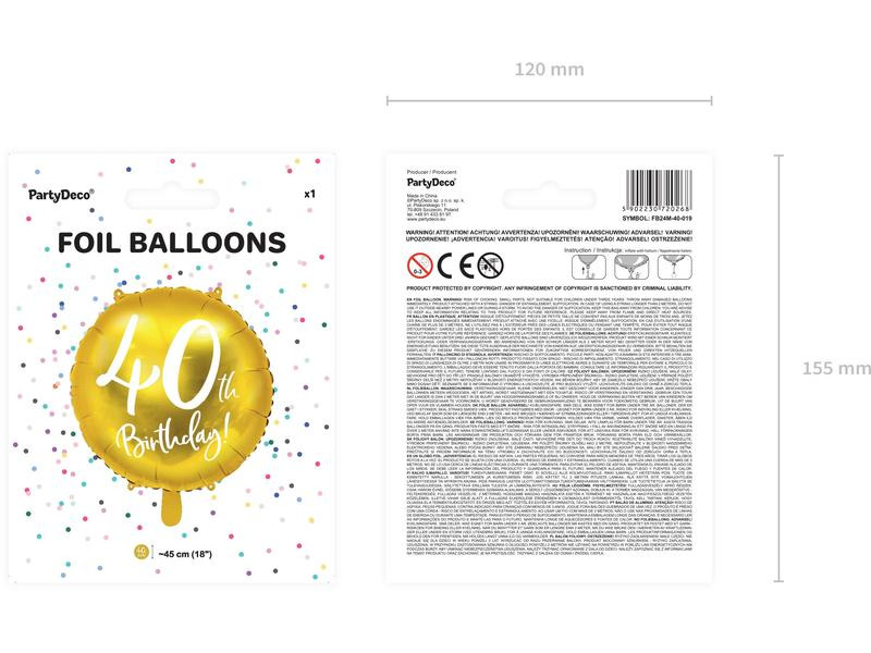 Partydeco Folienballon 40th Birthday Gold/Weiss