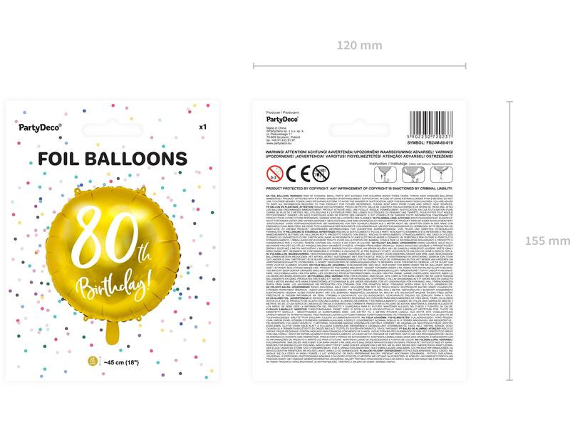 Partydeco Folienballon 80th Birthday Gold/Weiss