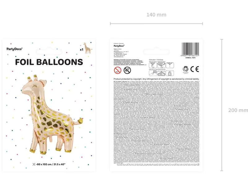 Partydeco Folienballon Giraffe Beige/Gold