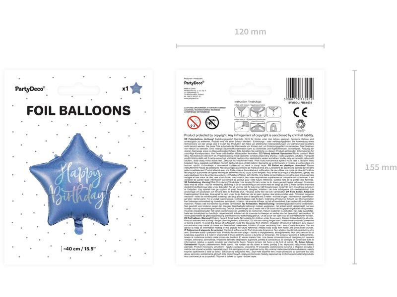 Partydeco Folienballon Happy Birthday Blau