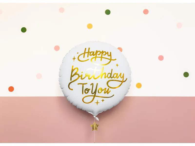 Partydeco Folienballon Happy Birthday Gold/Weiss