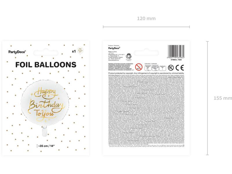 Partydeco Folienballon Happy Birthday Gold/Weiss