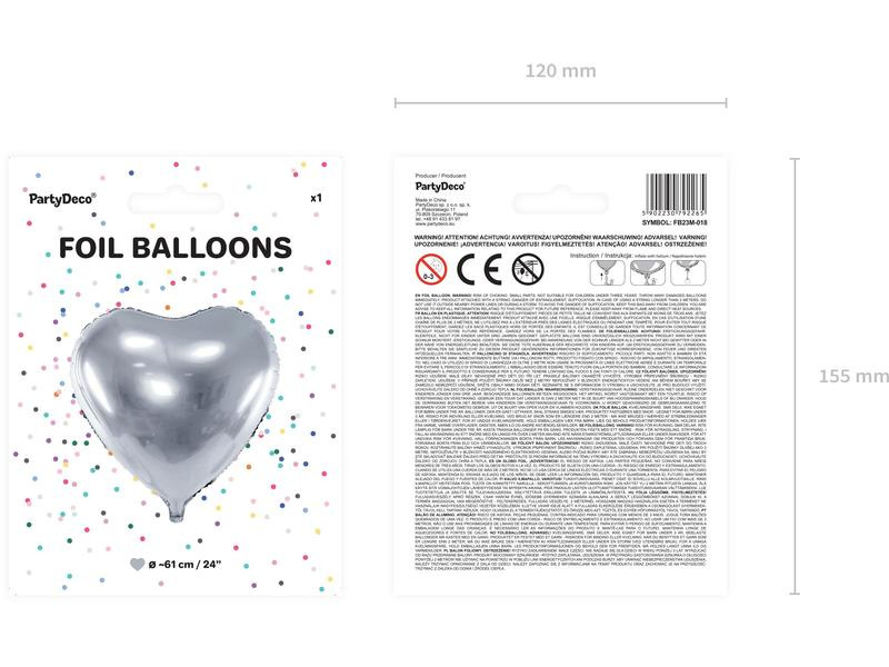Partydeco Folienballon Herz Silber