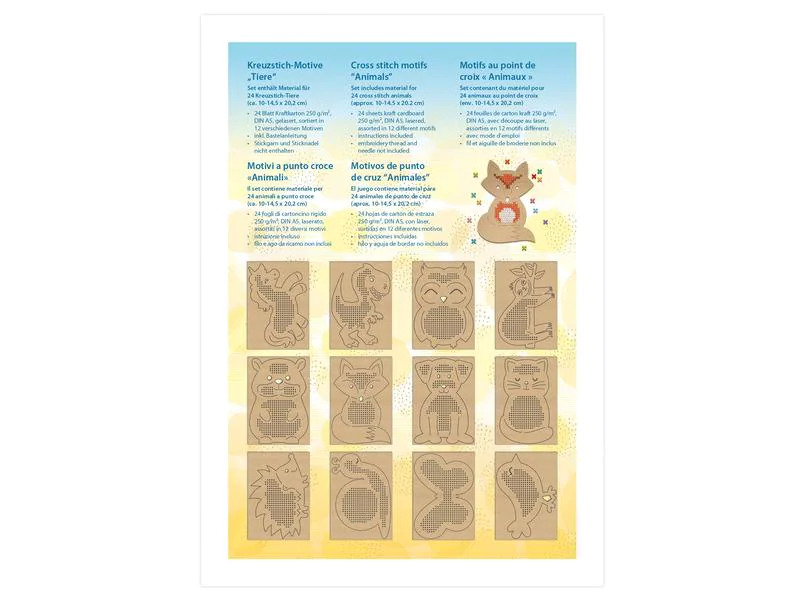 URSUS Stickset Kreuzstich Tiere 12 Motive, 14.5 x 20 cm