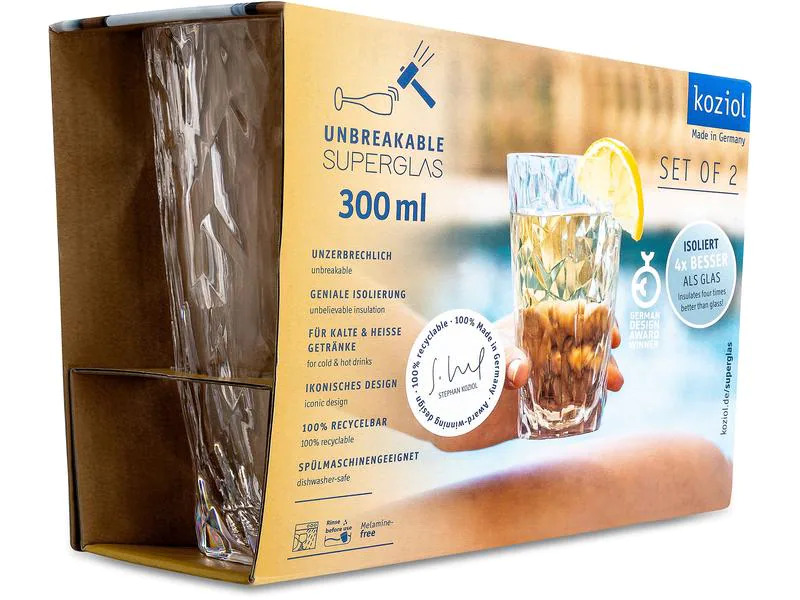 Koziol Trinkglas Superglas Club No. 6, 300 ml, 2 Stück,