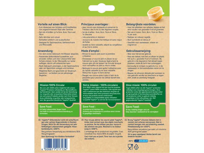 Toppits Frischhalte Abdeckhaube Stretch Tops 4 Stück, Transparent