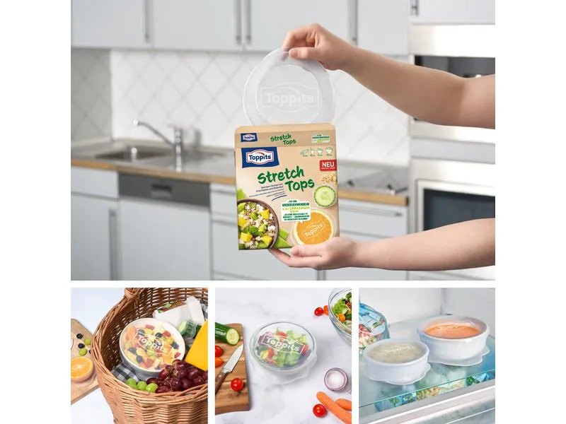 Toppits Frischhalte Abdeckhaube Stretch Tops 4 Stück, Transparent
