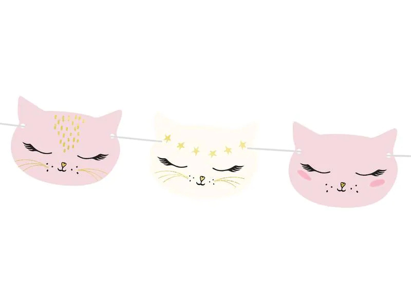 Partydeco Girlande Katze 1.4 m, Rosa/Weiss