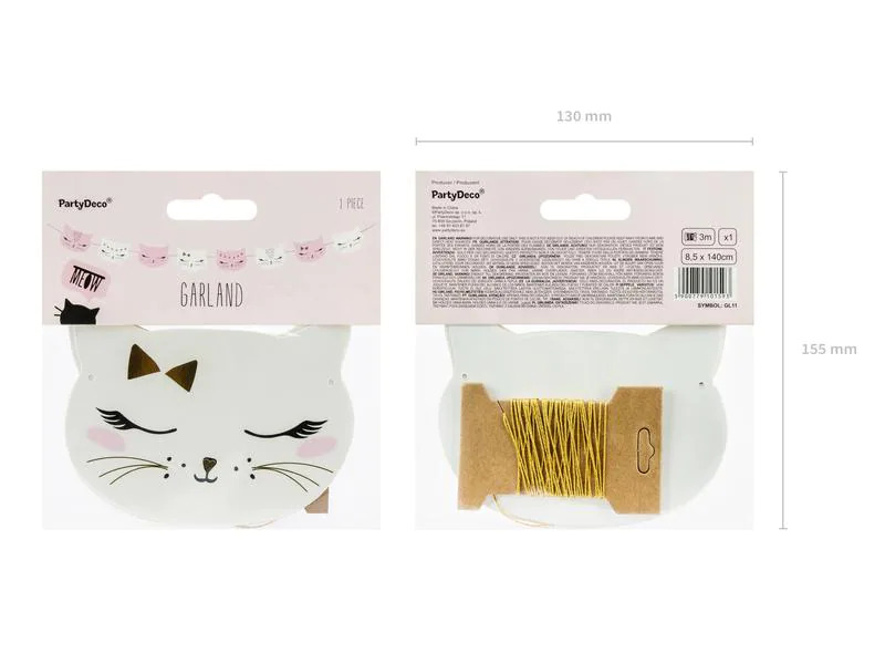 Partydeco Girlande Katze 1.4 m, Rosa/Weiss