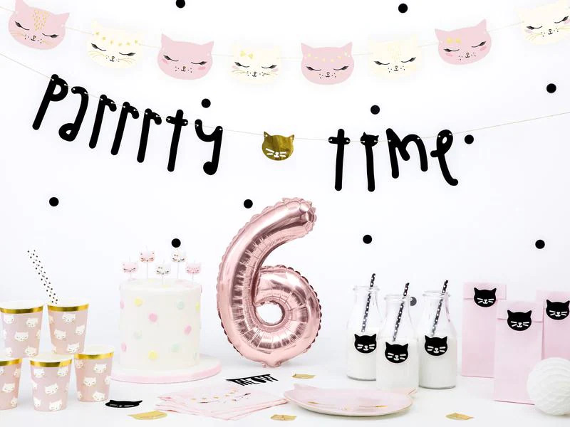 Partydeco Girlande Katze 1.4 m, Rosa/Weiss