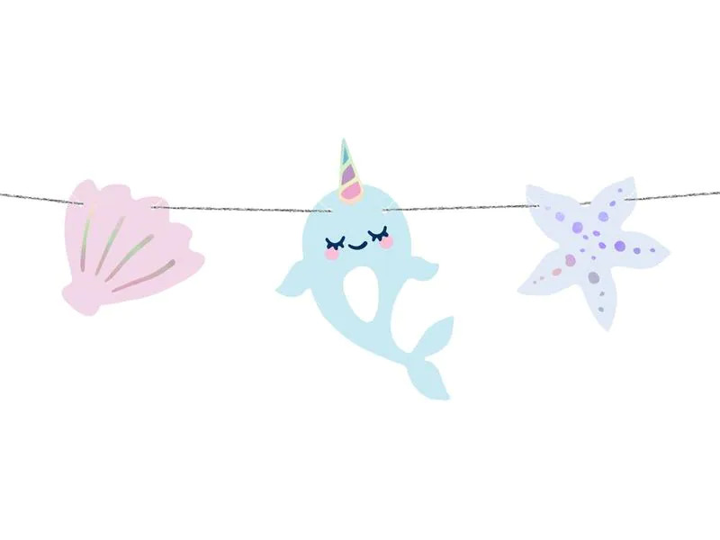 Partydeco Girlande Narwal 1 m, Blau/Rosa/Violett